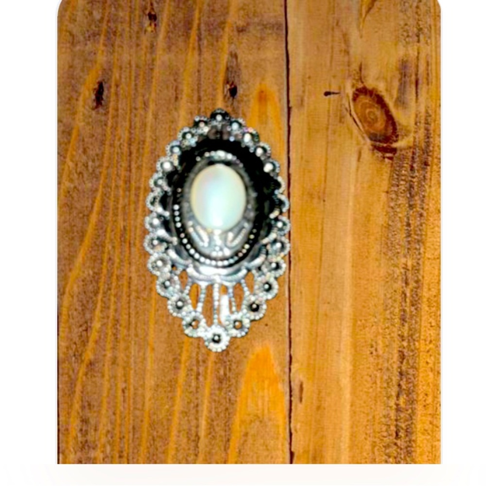 JEWELRY Faux Moonstone or Pearl Moonstone Silvertone Bolo/Bolero Pendant OnlyPGC
